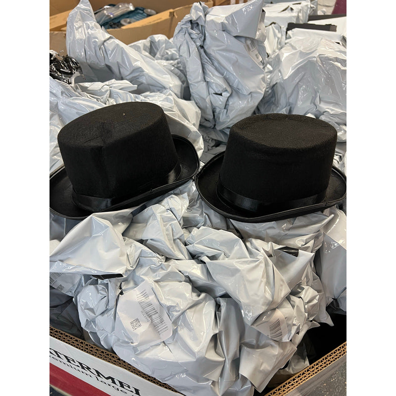 Pallet of 200+ Felt Top Hats for Magician, Derby, Costume Victorian Ringmaster, Black, NEW