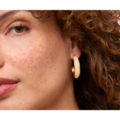 Julie Vos Carnaby Hoop Earring, 24K Gold Plated, 1.3" Diameter - Ivory - Tan