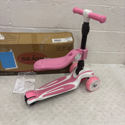 Sejoy Kids Kick Scooter 3-Wheel Light Up Foldable, Adjustable Seat - Pink