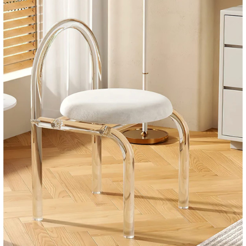 Cenozo Modern Minimalist Vanity Chair Clear Acrylic w/ Velvet Seat Cushion Cream