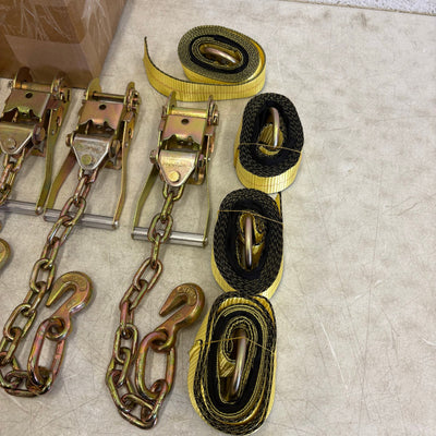 Waltyotur 4 Pcs Auto Chain Ratchet Straps 2 x 96 Classic Yellow 3300 LB CAP