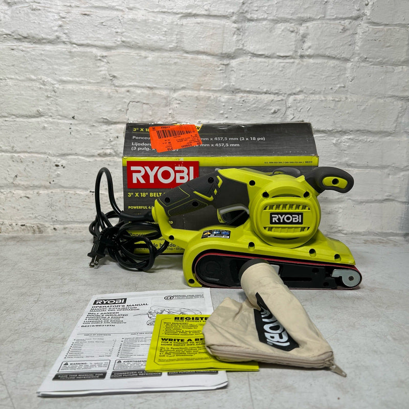 RYOBI 6 Amp Corded 3 in.W x 18 in.L Portable Belt Sander, 820 FRM, Low Profile