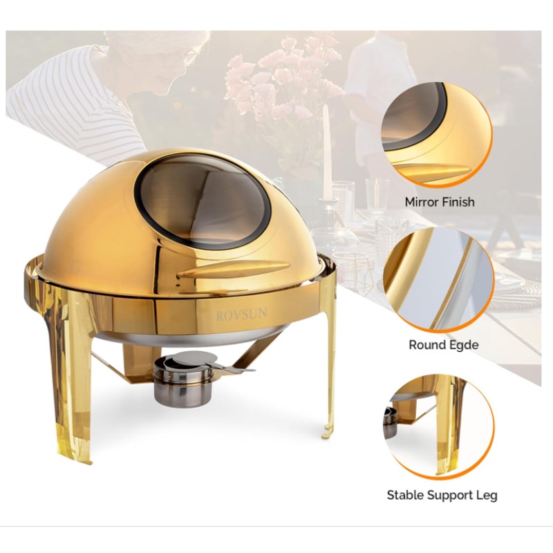 ROVSUN 6 QT Chafing Dishes for Buffet Roll Top Chafing Dish Stainless Steel Gold