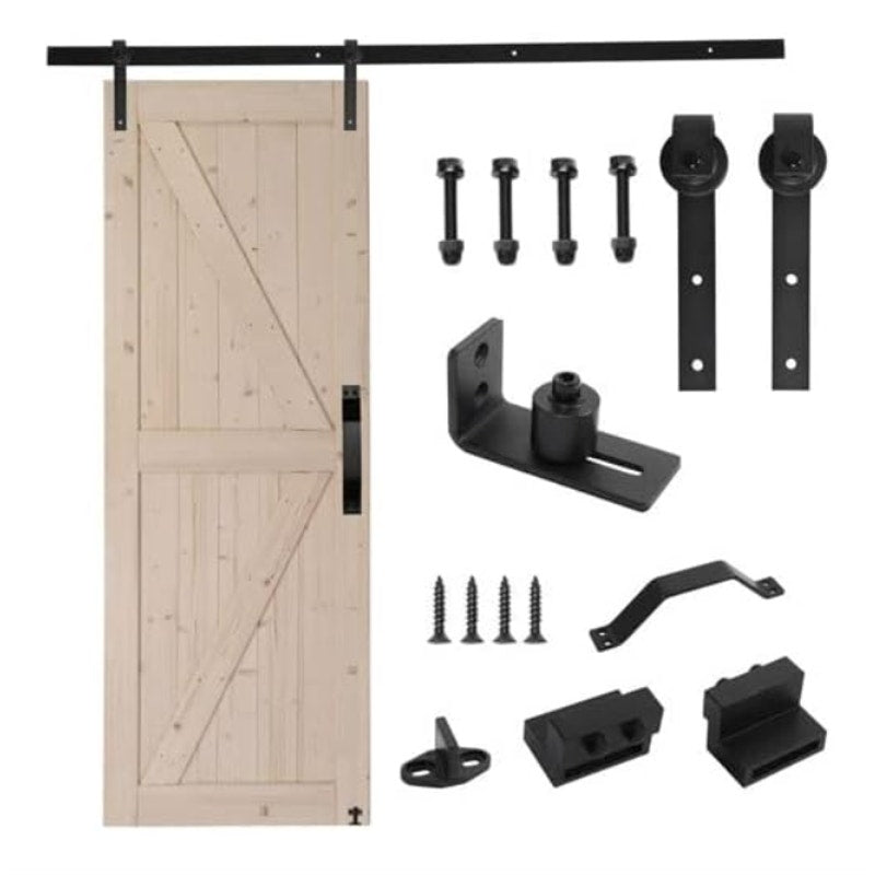 VINGLI 30"X84" Barn Door, 5.5ft Sliding Door Solid Wood, Tan with Hardware