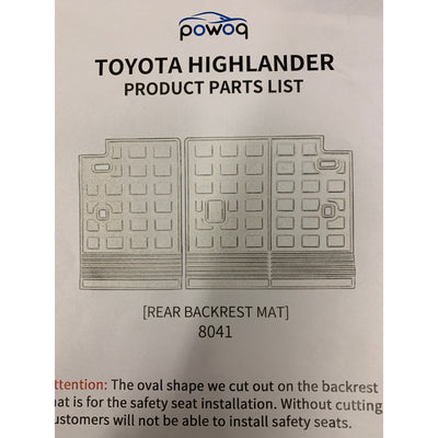 Powoq Backrest Mats Compatible With 2020-2023 Toyota Highlander Rear Back Seat