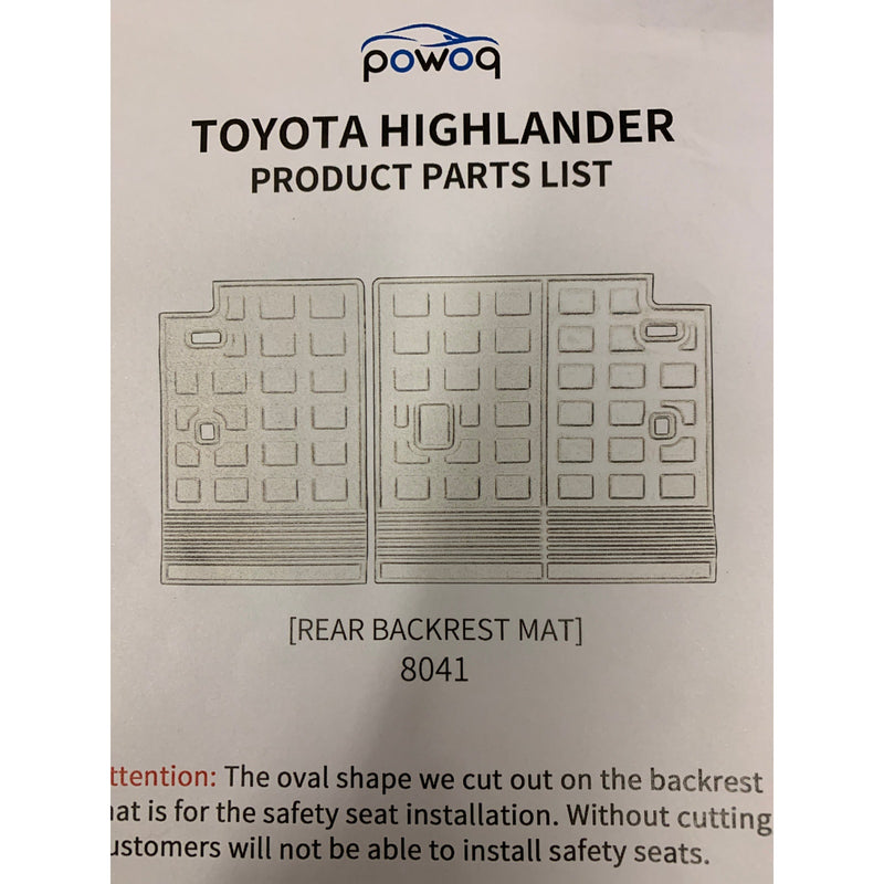 Powoq Backrest Mats Compatible With 2020-2023 Toyota Highlander Rear Back Seat