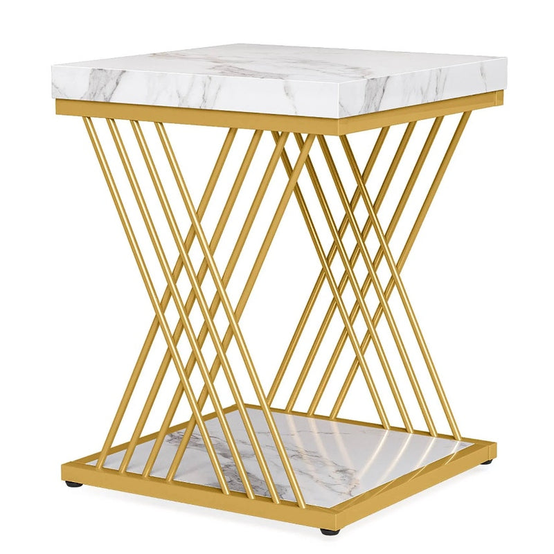 Tribesigns Square End Table 2-Tier Side Table White / Gold,, Missing Screws