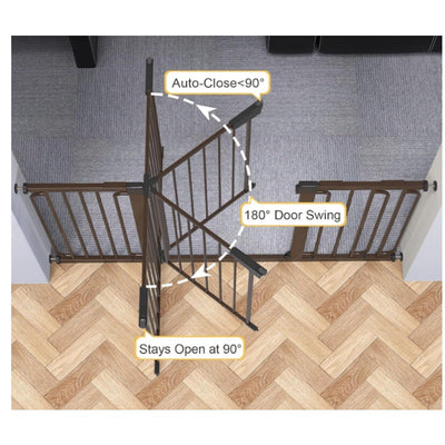 Cumbor 29.7-57" Wide Baby Gate Self Closing Dog Gate Pressure Mounted - Brown