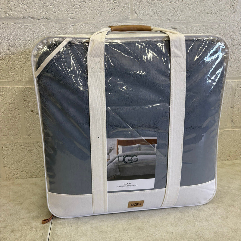 UGG Lanai Queen Comforter Set w 2 Shams, Faux Fur Soft Bedding - Chambray