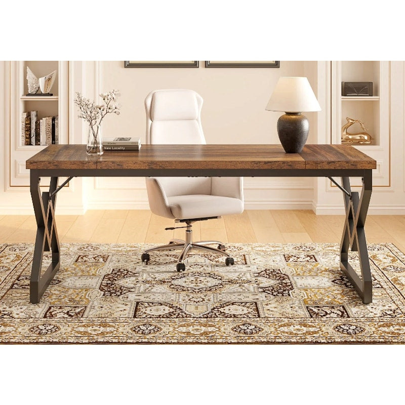 Tribesigns - 63" Executive Desk, Large Computer Home Office Desk, X-Legs, Brown