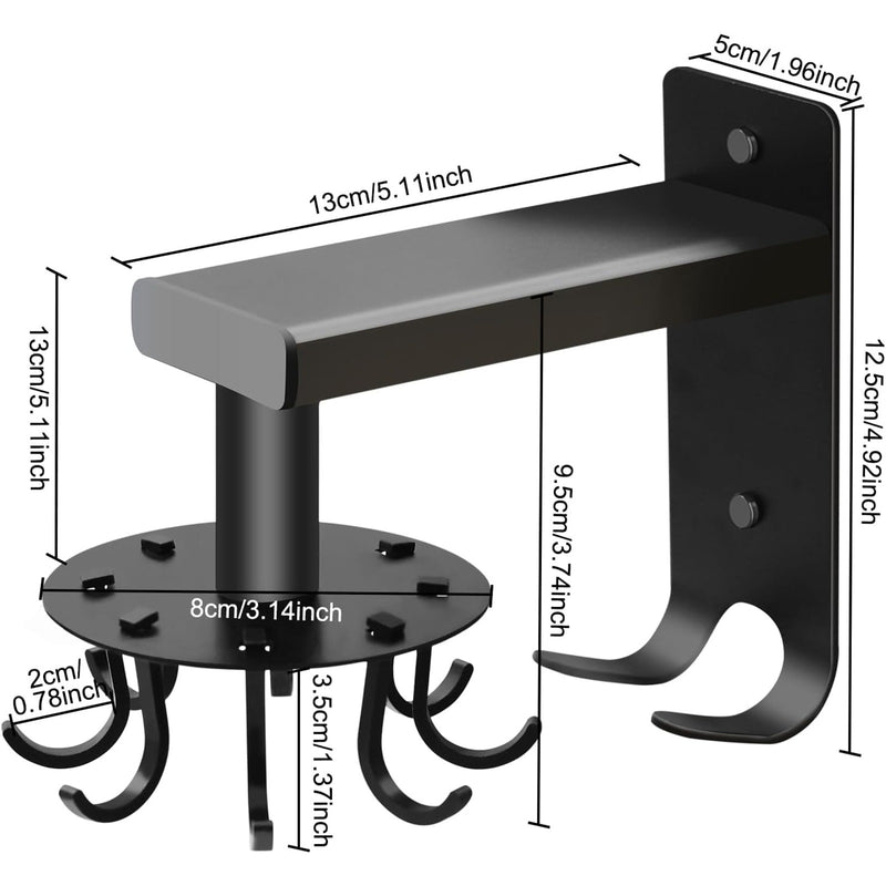 Wall-mounted Kitchen Utensil Rack, 8-Hook Swivel Organizer, Rotating, ALL BLACK