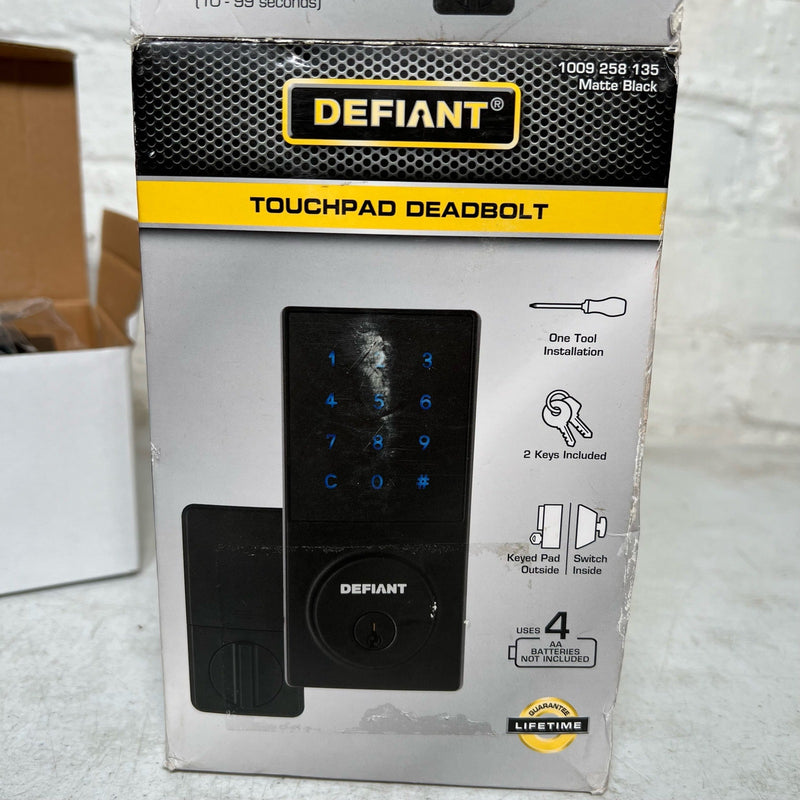 Defiant Slim Electronic Touchpad Deadbolt w 2 Keys, Matte Black, Missing Screws