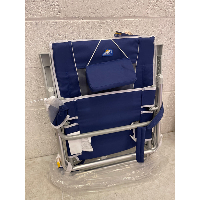 GCI Waterside Backpack Beach Chair, Foldable with Armrest - Nautical Blue