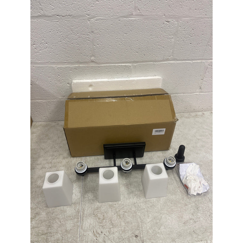 Rayogale 3-Light Bathroom Vanity Lights w Milk White Glass Shades - Black