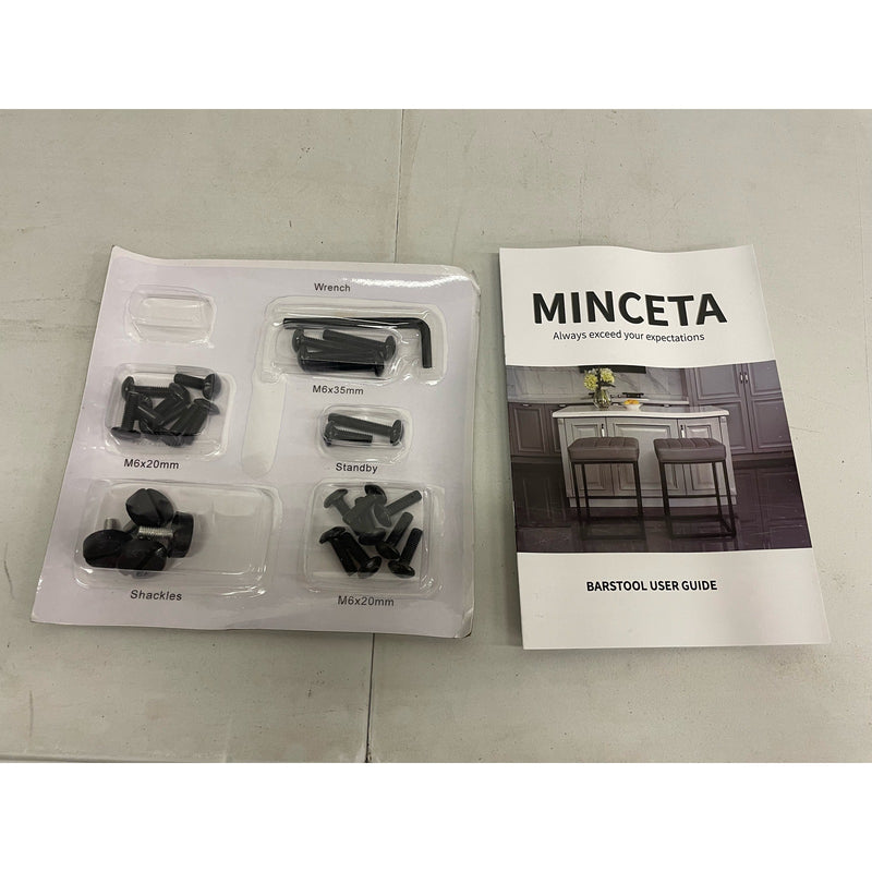 1-Pc MINCETA Bar Stool Modern Upholstered Metal Counter Height Stool w Footrest