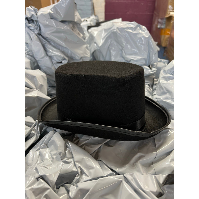 Pallet of 200+ Felt Top Hats for Magician, Derby, Costume Victorian Ringmaster, Black, NEW