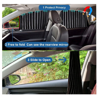 4-Piece Car Window Shade Side Sun Curtain Magentic, Privacy Front&Back, Black