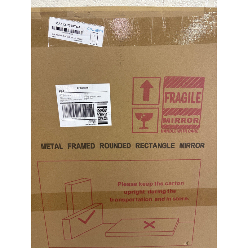 CLBA Matte Gold Mirror 22x30" Rounded Rectangle Aluminum Alloy Framed Vanity