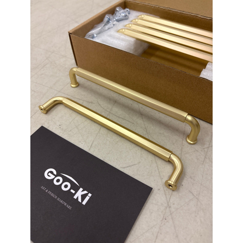 Goo-Ki 6 Pack 6-1/4" Hole Center Cabinet Pulls Light Brushed Brass, Hardware