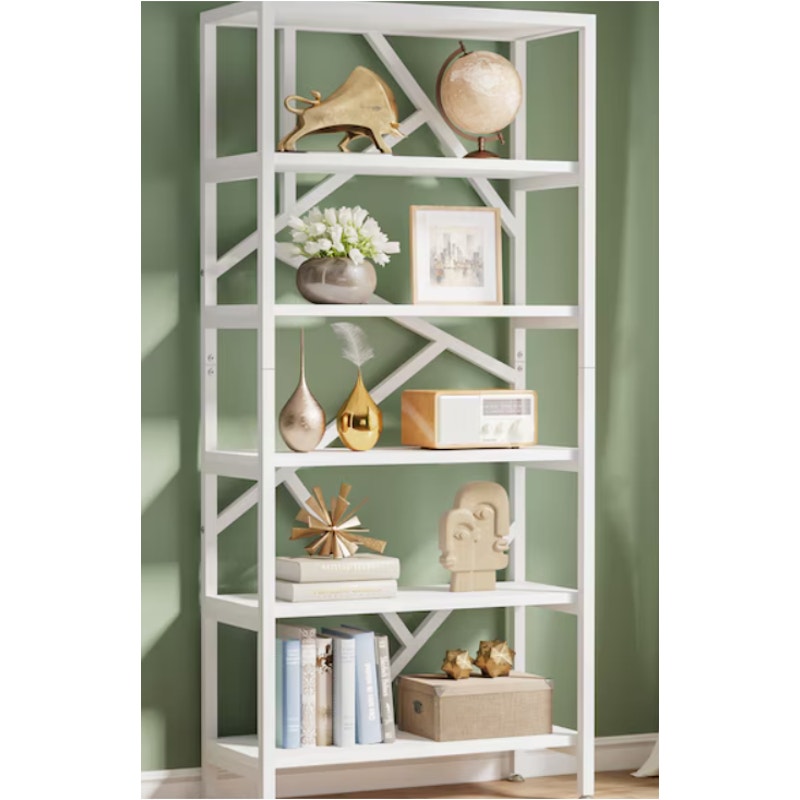 Tribesigns White Metal 6 -Shelf Bookcase 71" x 32" x 12" Storage Rack, Modern