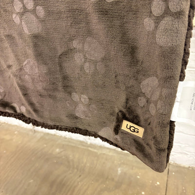 Ugg Dog Blanket 40" x 50" Paw Print Design, Fluffy & Soft Side - Dark Brown