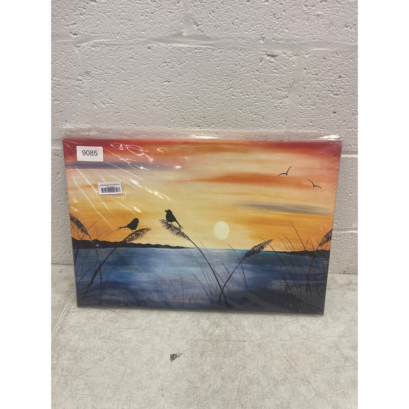 Canvas Art Wall Mounted Beach Sunset Birds 24 x 16 Inches Ready to Hang