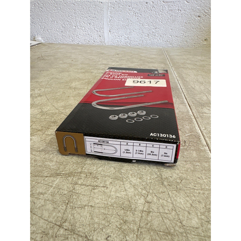 2-PACK AutoCraft Round U Bolt, 1/2" x 3-1/8" x 8, 4 Hex Nuts, 4 Lock Washers