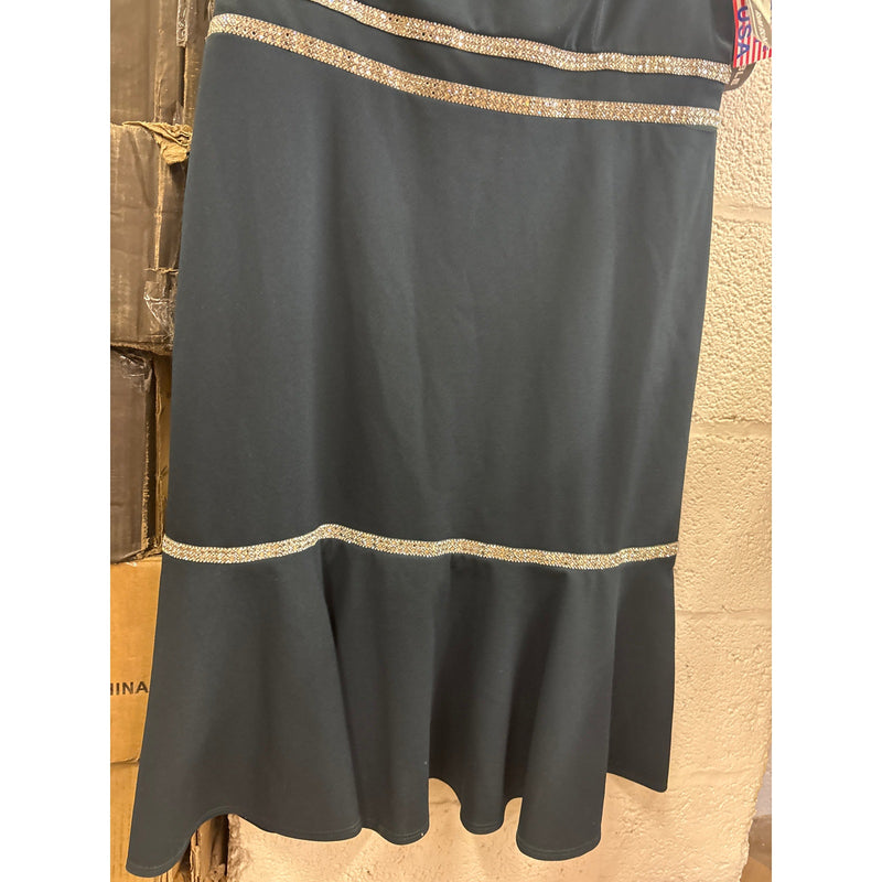 R&M Richards Knee Length Rhinestone Cocktail Dress w Bottom Ruffle Green Sz 14