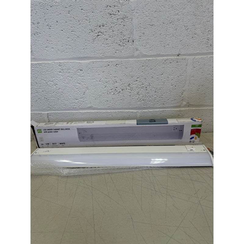 ASD LED Under Cabinet Bullnose Lighting with 1 Power Outlet, 24in 12W - White