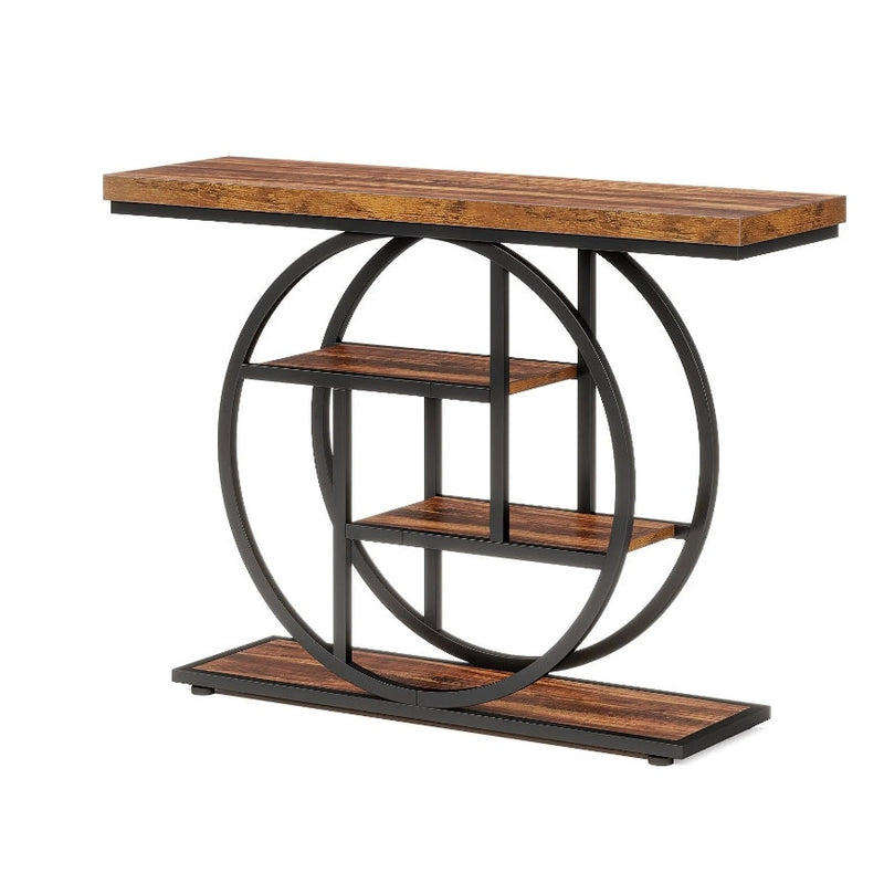 Tribesigns - 41.3" Console Table, Industrial 4-Tier Sofa Table with Circle Base
