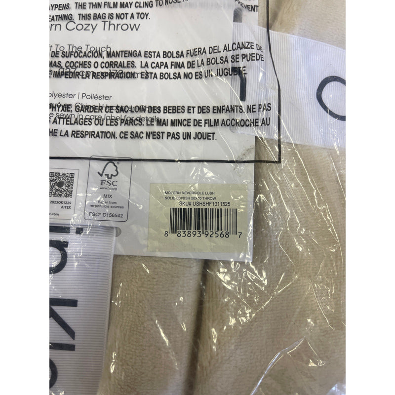 Calvin Klein Throw Blanket, Reversible Premium Plush Bedding Beige/Pink 50 x 70