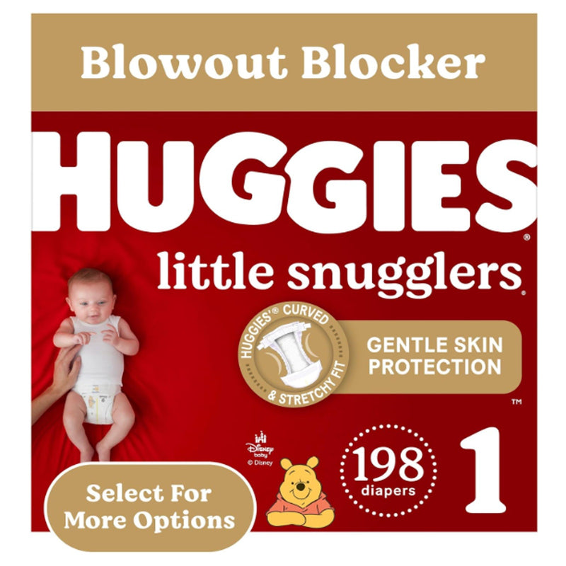 Baby Diapers Size 1 (8-14 lbs), 198ct, Huggies Little Snugglers Newborn Diapers