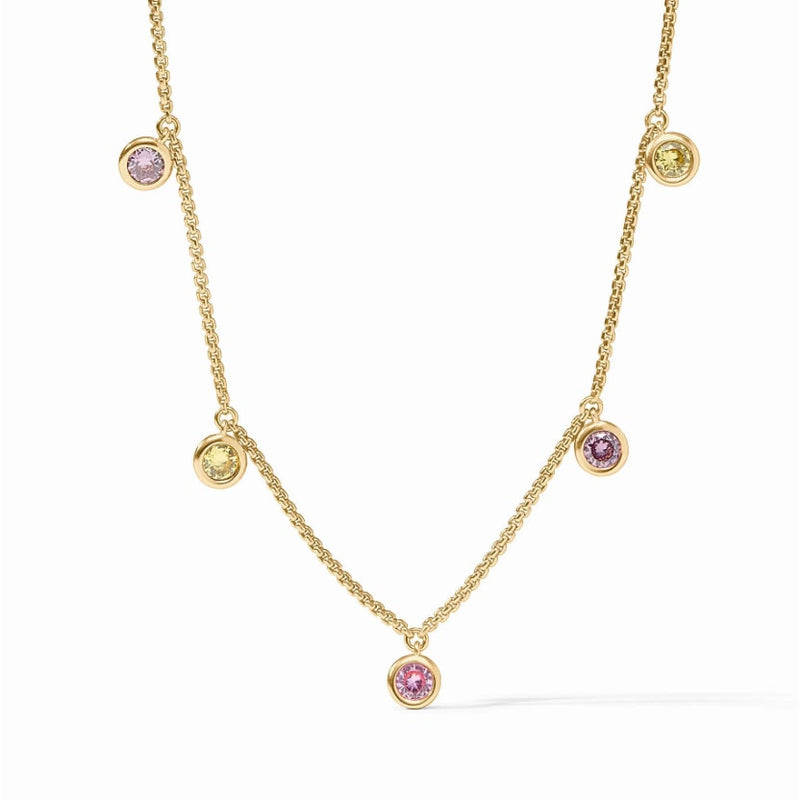 Julie Vos Rainbow Delicate Charm Necklace, 24K Gold Plated, Adjustable Pink Dawn