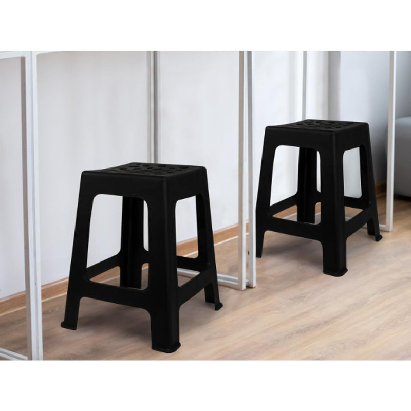 6-Pack Plastic Stools 16.9 Inch Black Nesting Stools Portable Backless, READ