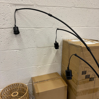 80" Floor Lamp Boho w Rotary Switch, 3 Lights Arc Lamp w Wicker Shade - Black