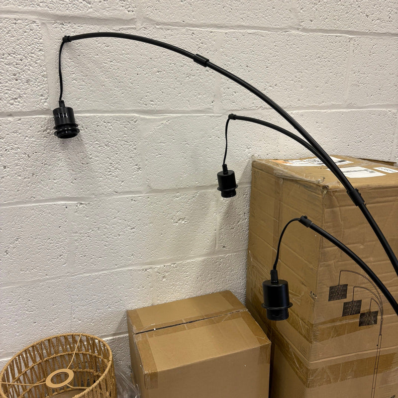 80" Floor Lamp Boho w Rotary Switch, 3 Lights Arc Lamp w Wicker Shade - Black