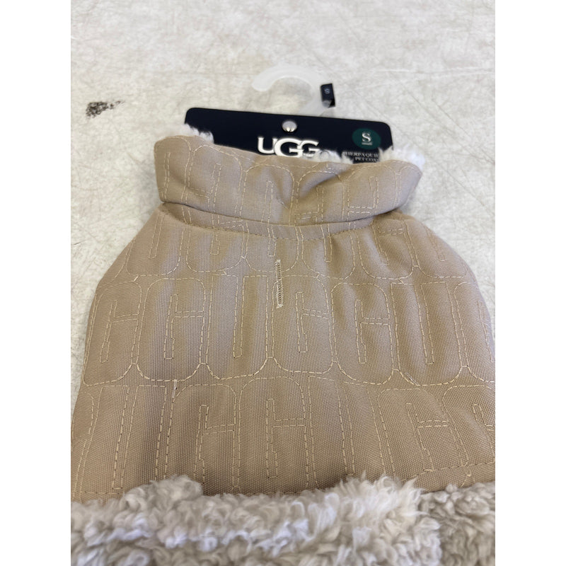 UGG Sherpa Quilted Pet Coat, Hook & Loop Straps, Soft & Cozy, Tan - Small Size