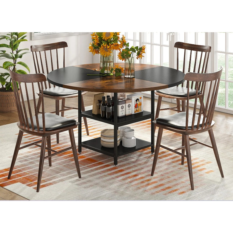 Tribesigns Round Dining Table, 47" Kitchen Dinner Table with Shelf Brown / Black