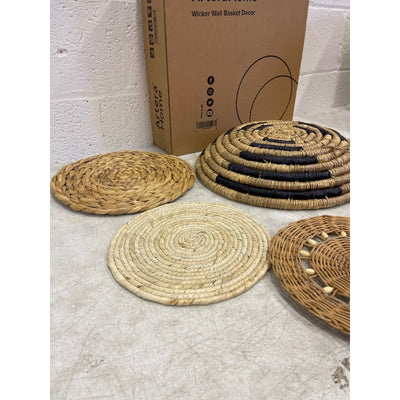 Artera Home Circular Wall Basket Decor Set, 9 Piece Wicker Circles Varied-Brown