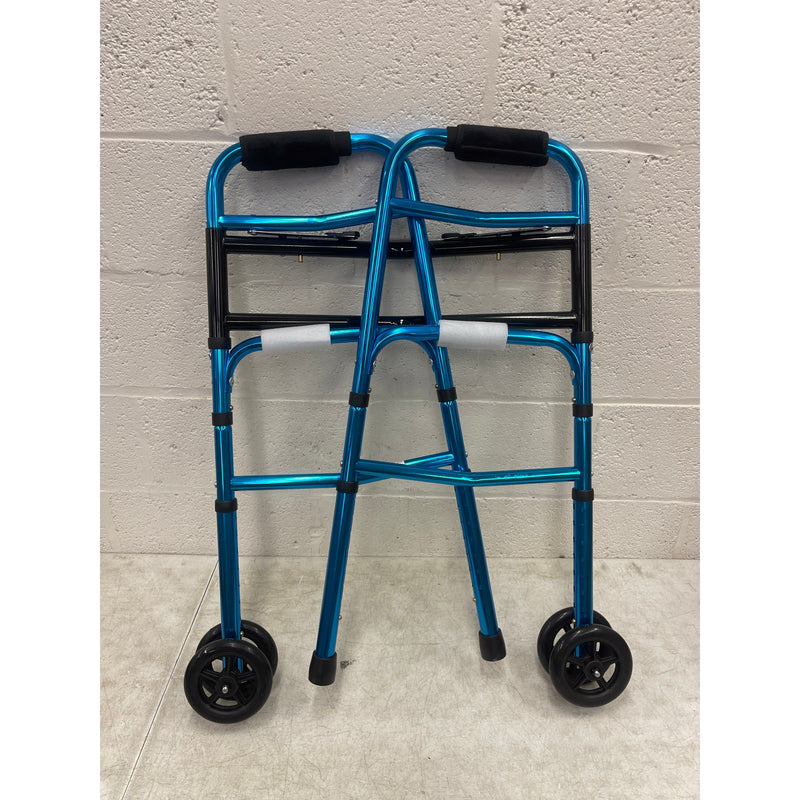 22" Wide Mobility Walker with Front Wheels, Height Adjustable - Blue / Black
