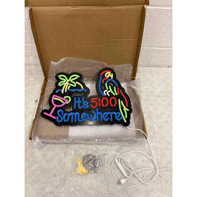 It's 5:00 Somewhere Neon Sign Wall Decor, 17" x 12" LED Neon Light USB Plug in