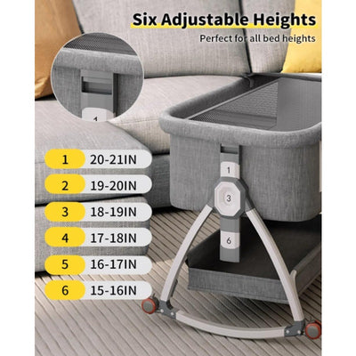 Bedside Baby Bassinet, 4 in 1 Portable Bassinet w Wheels, Adjustable Height Grey