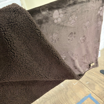 Ugg Dog Blanket 40" x 50" Paw Print Design, Fluffy & Soft Side - Dark Brown