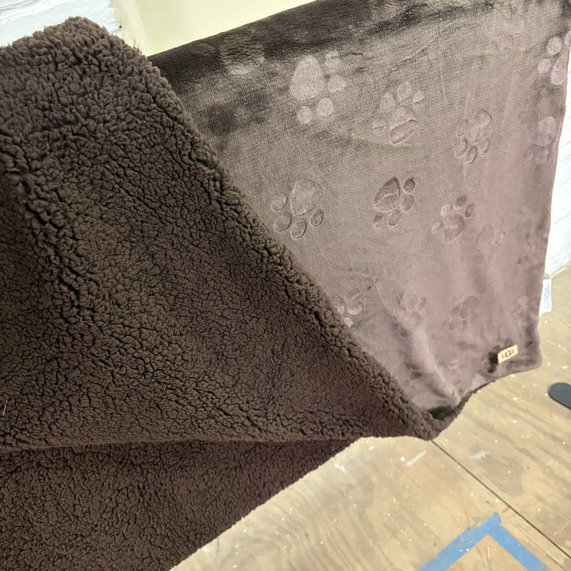 Ugg Dog Blanket 40" x 50" Paw Print Design, Fluffy & Soft Side - Dark Brown