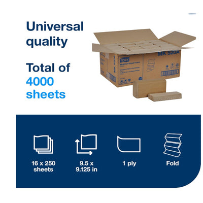 Tork Multifold Hand Towel, 16 packs x 250 sheets, Natural, 100% recycled, MK520A