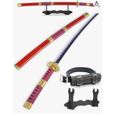 3Pcs Set One Piece Kitetsu+Yama Enma+Wado Sword 41" Toy Katana Replica w Belt