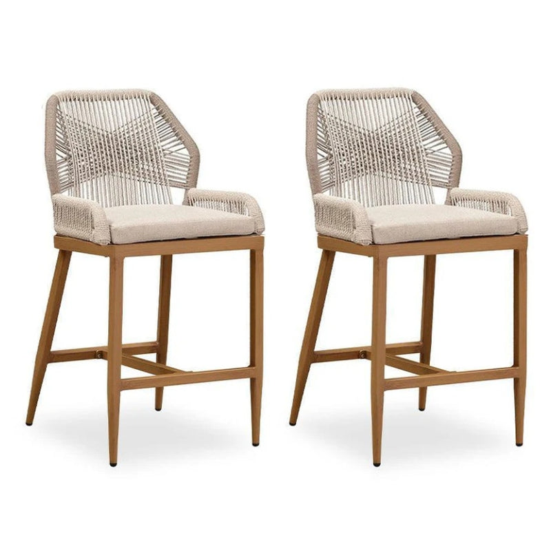 PURPLE LEAF Outdoor Bar Stool Set of 2 Wicker Rattan Bar Stools Tan/ Brown, READ