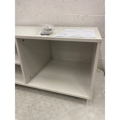 38" Wood Coffee Table TV Stand w Storage, 3 Shelves, 4 Rotating Casters, White