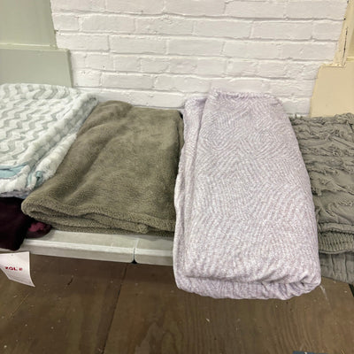 LOT-of-5 Throw Blankets, Warm Cozy Soft Plush, Reversible, Purple & Green