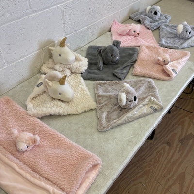 LOT-of-9 UGG Baby Security Blankets, Different Animals, Pink, Gray, Cream, Blue